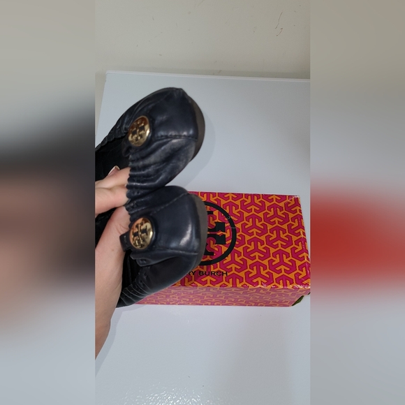 Tory Burch Designer Dark Navy Blue Abbey Leather Ballet Flats Size 7 - Picture 5 of 8